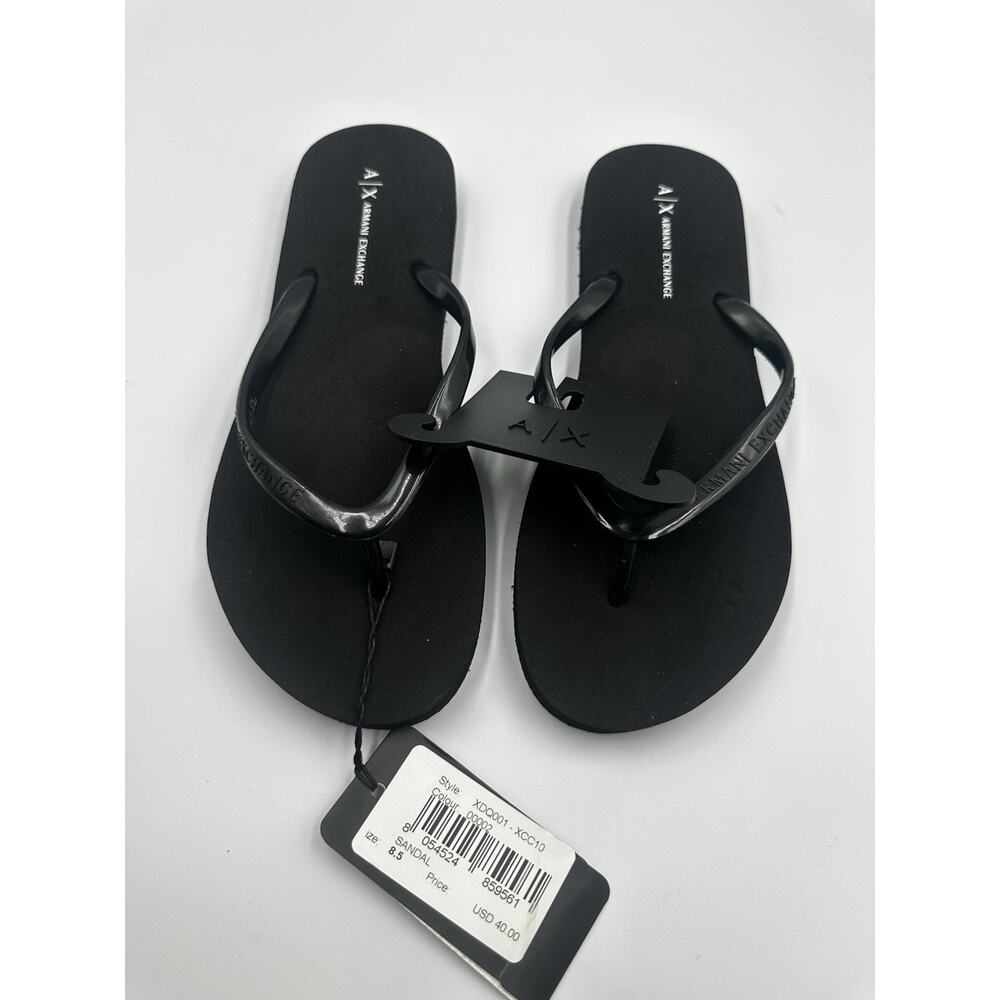 A|X Armani Exchange Women's Solid Color Thong Flip Flops Sandal, Black, 8.5